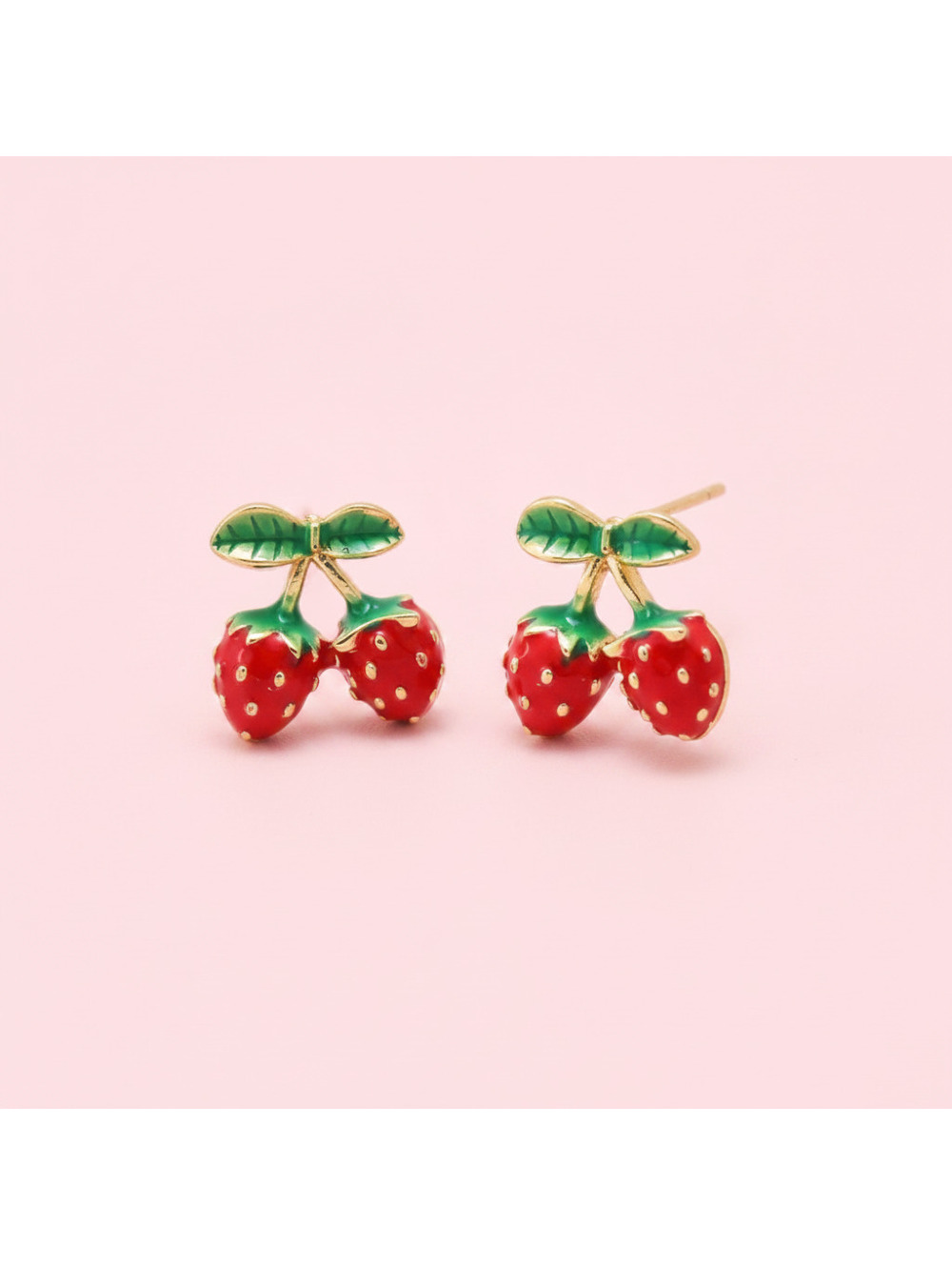 Adina Eden Enamel Strawberry Stud Earring New